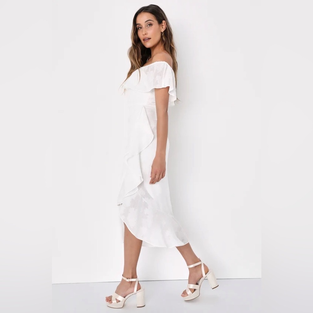 Lulus Perfect White Burnout Floral Off-The-Shoulder Midi Dress